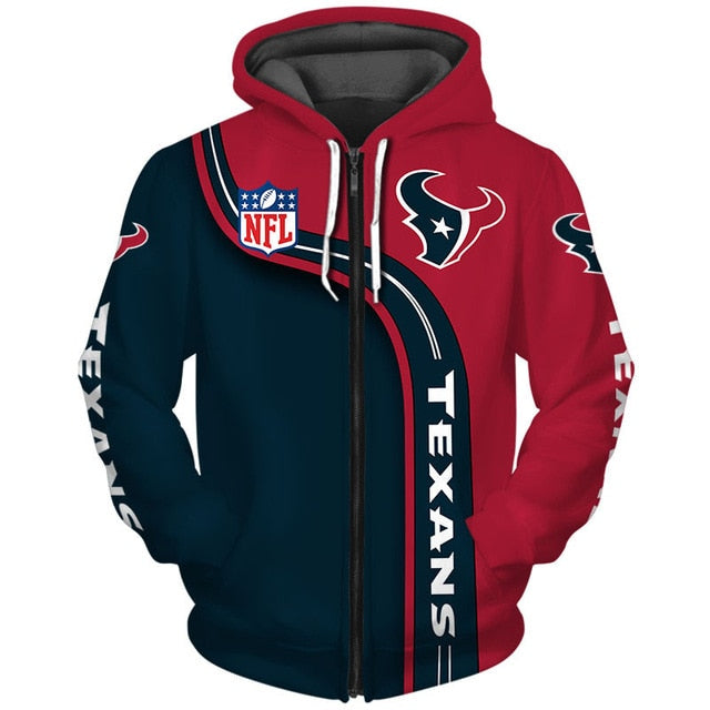 Houston Texans Curved Stripes 3D Zipper Hoodie