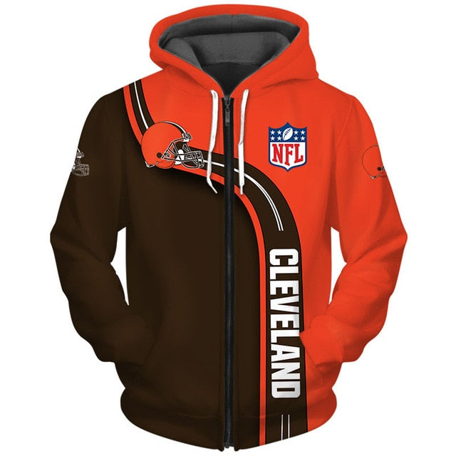 Cleveland Browns Curved Stripes 3D Zipper Hoodie