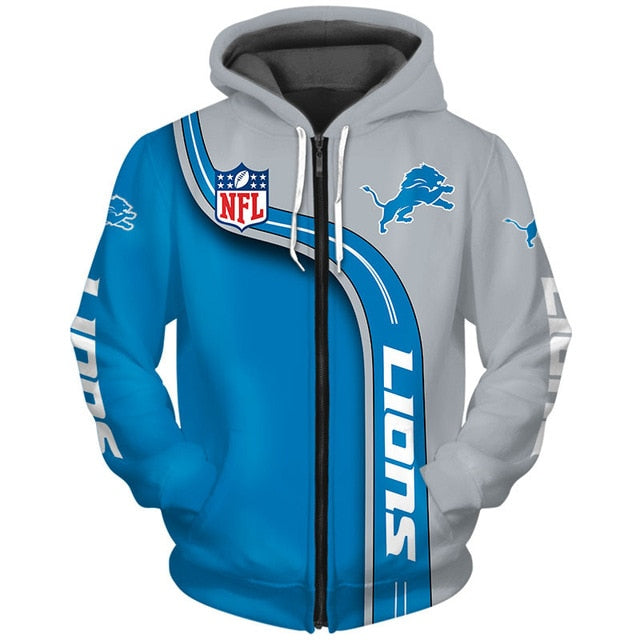 Detroit Lions Curved Stripes 3D Zipper Hoodie