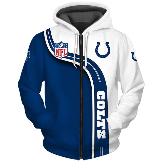 Indianapolis Colts Curved Stripes 3D Zipper Hoodie