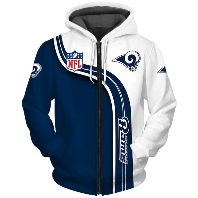 Los Angeles Rams Curved Stripes 3D Zipper Hoodie