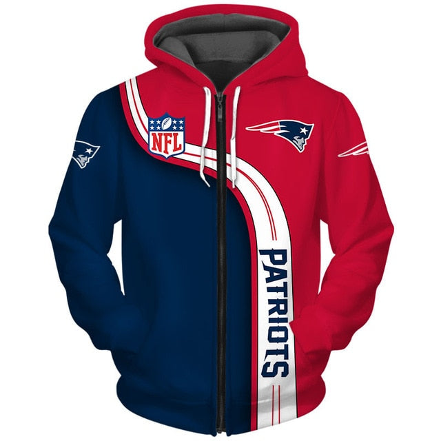 New England Patriots Curved Stripes 3D Zipper Hoodie