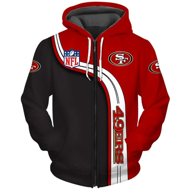 San Francisco 49ers Curved Stripes 3D Zipper Hoodie