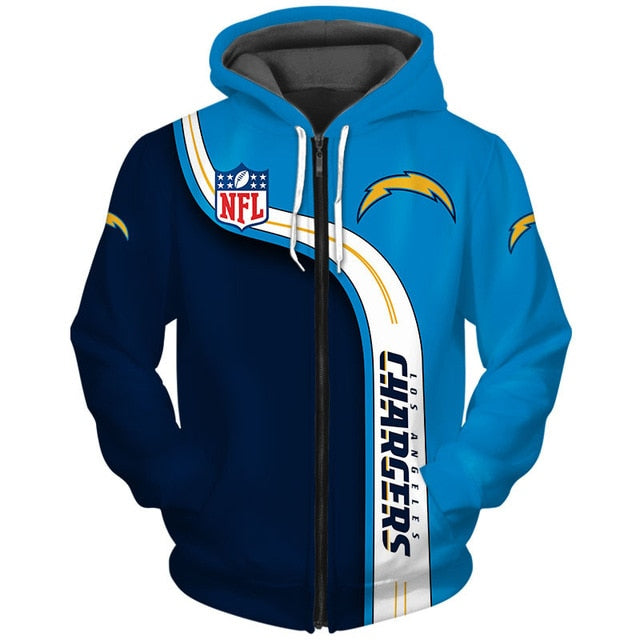 Los Angeles Chargers Curved Stripes 3D Zipper Hoodie