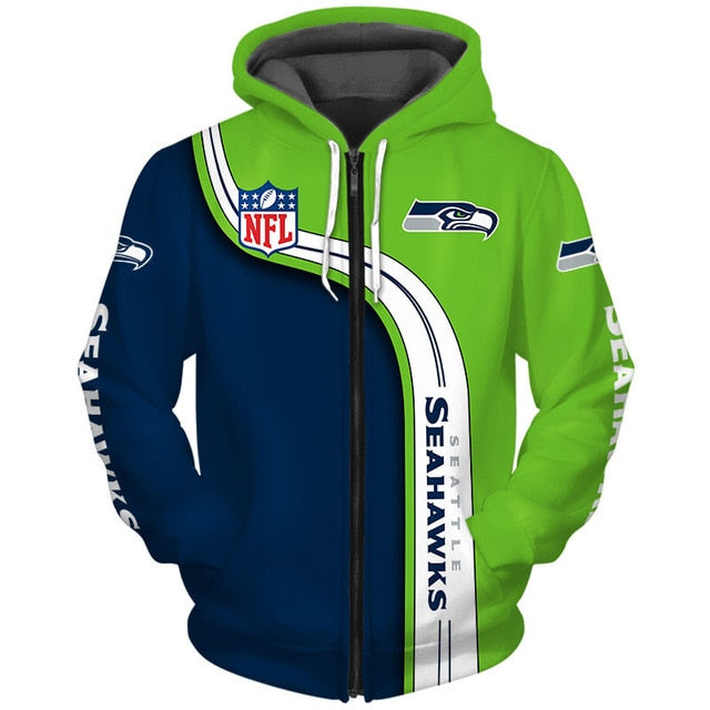 Seattle Seahawks Curved Stripes 3D Zipper Hoodie