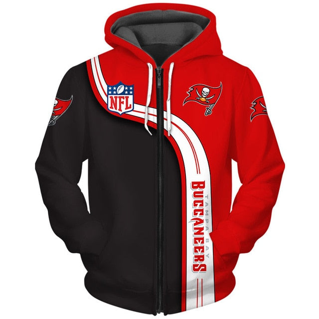 Tampa Bay Buccaneers Curved Stripes 3D Zipper Hoodie