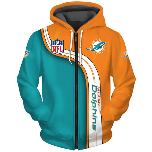 Miami Dolphins Curved Stripes 3D Zipper Hoodie