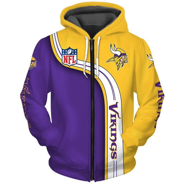 Minnesota Vikings Curved Stripes 3D Zipper Hoodie