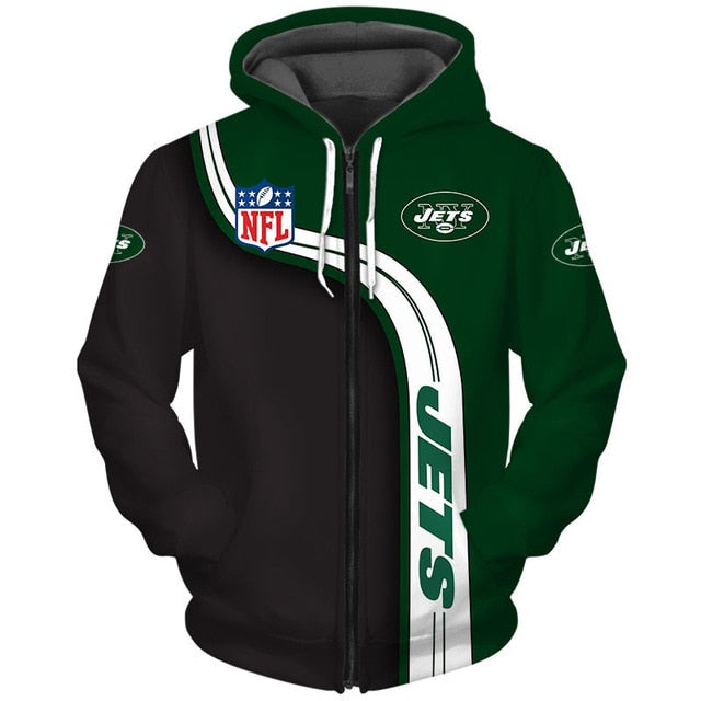 New York Jets Curved Stripes 3D Zipper Hoodie