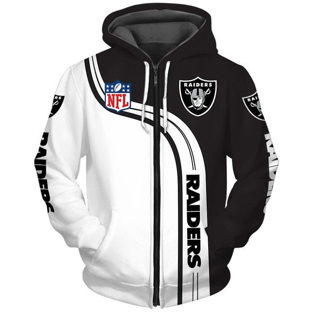 Las Vegas Raider Curved Stripes 3D Zipper Hoodie