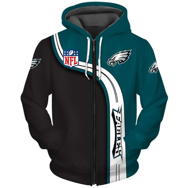 Philadelphia Eagles Curved Stripes 3D Zipper Hoodie