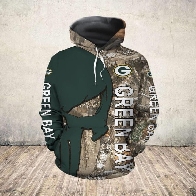 Green Bay Packers 3D Skull Hoodie