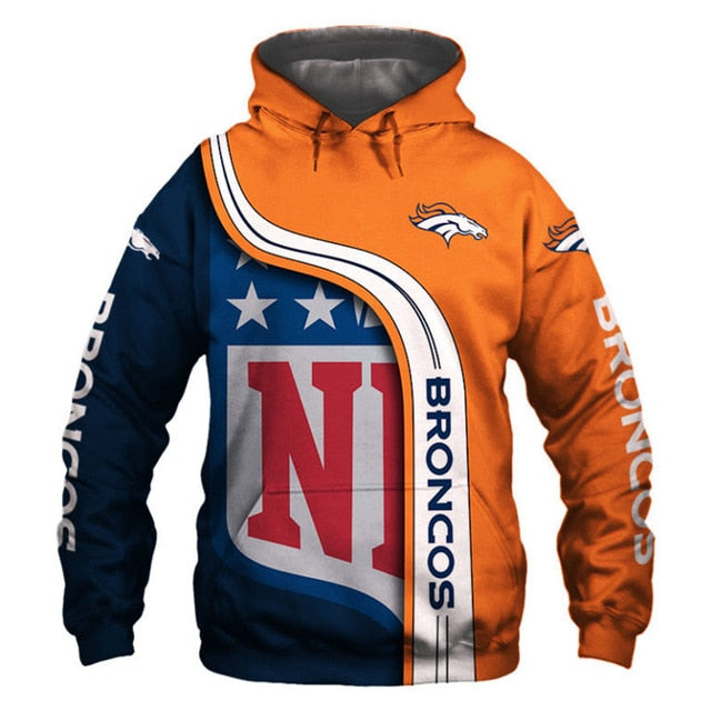 Denver Broncos Curved Stripes 3D Hoodie