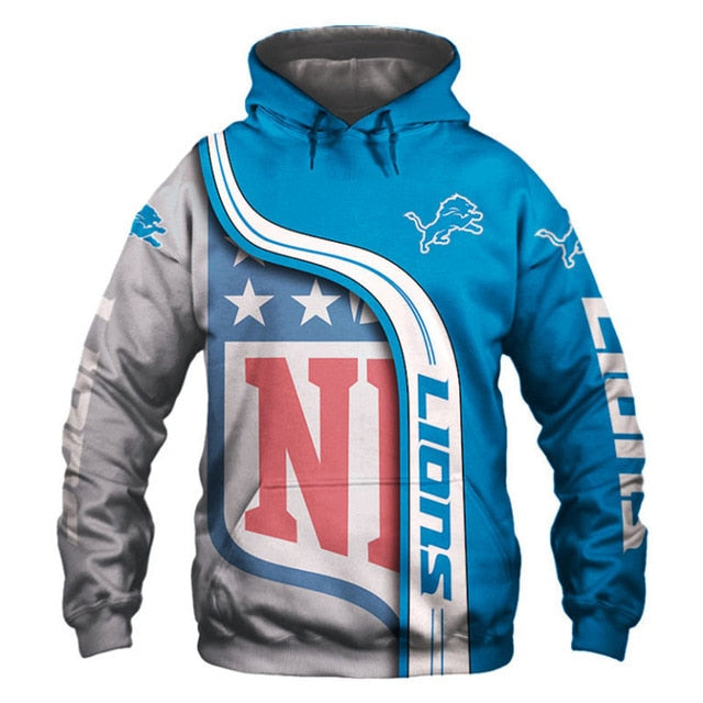 Detroit Lions Curved Stripes 3D Hoodie