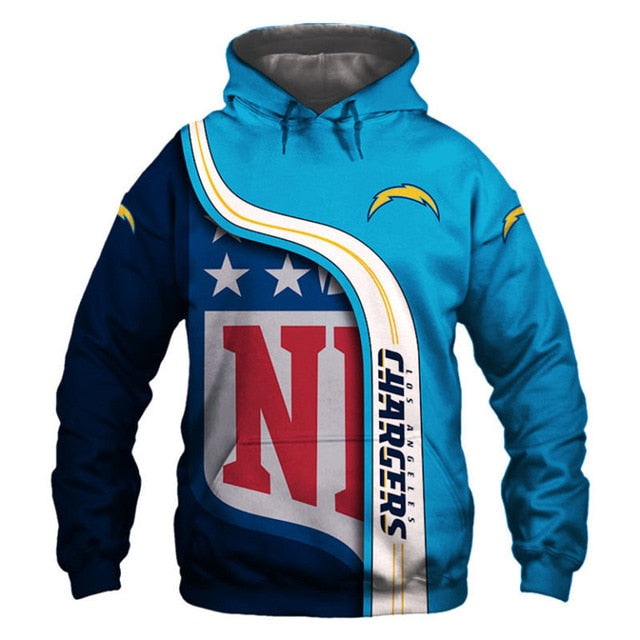 Los Angeles Chargers Curved Stripes 3D Hoodie