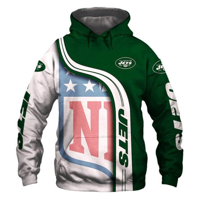 New York Jets Curved Stripes 3D Hoodie