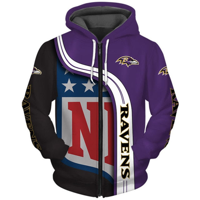 Baltimore Ravens Curved Stripes 3D Zipper Hoodie