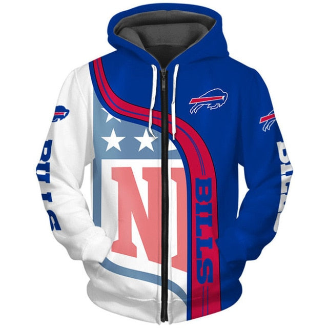 Buffalo Bills Curved Stripes 3D Zipper Hoodie