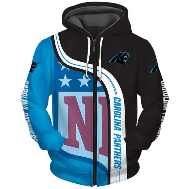 Carolina Panthers Curved Stripes 3D Zipper Hoodie