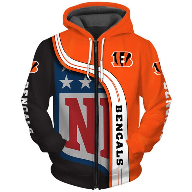 Cincinnati Bengals Curved Stripes 3D Zipper Hoodie