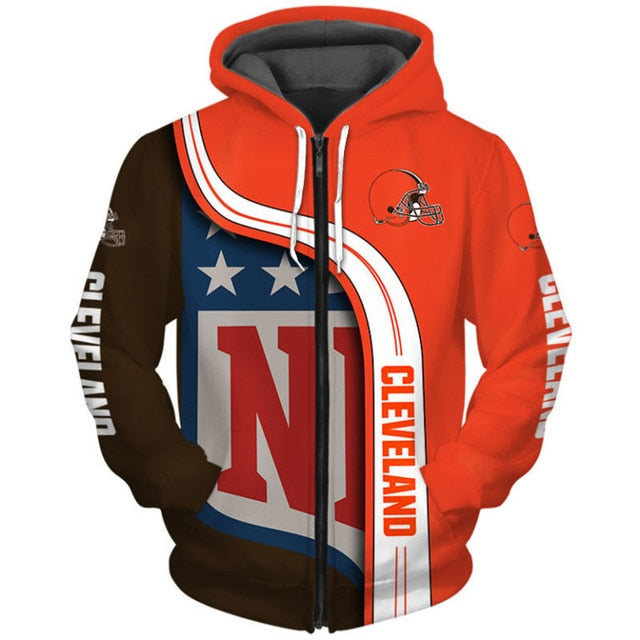 Cleveland Browns Curved Stripes 3D Zipper Hoodie