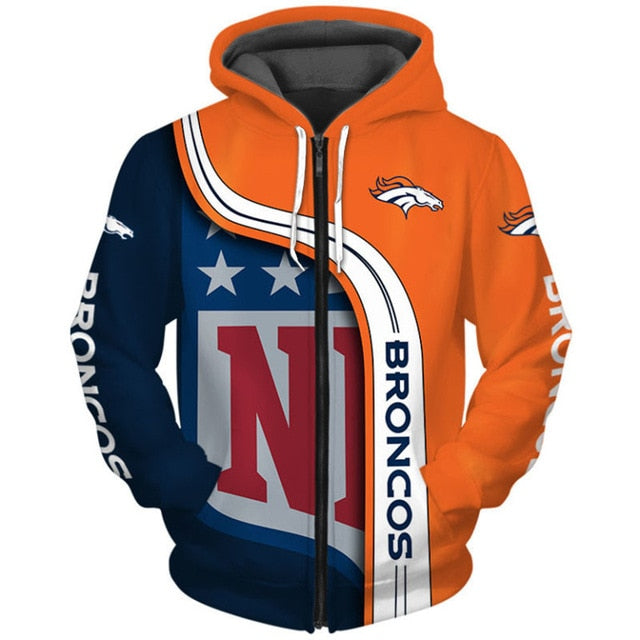 Denver Broncos Curved Stripes 3D Zipper Hoodie