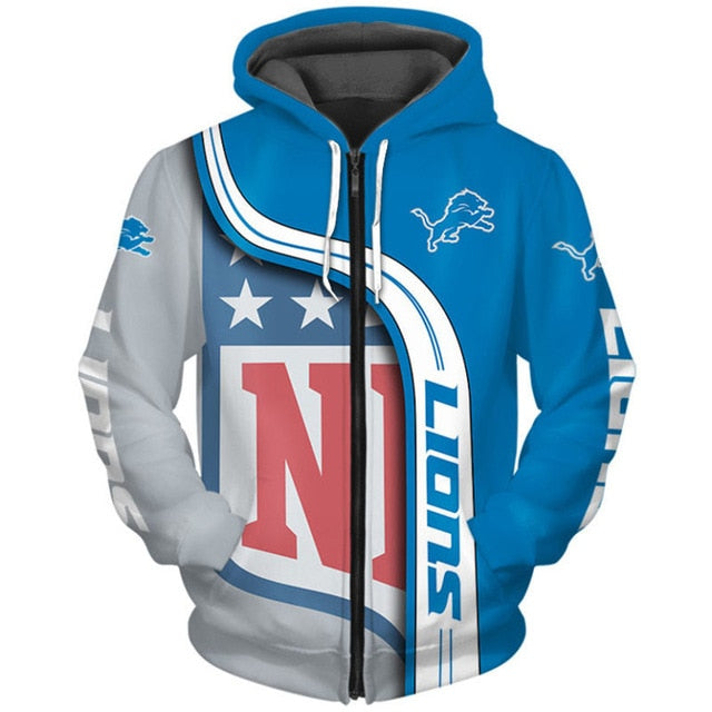 Detroit Lions Curved Stripes 3D Zipper Hoodie