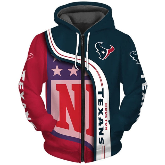 Houston Texans Curved Stripes 3D Zipper Hoodie