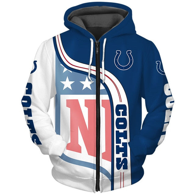 Indianapolis Colts Curved Stripes 3D Zipper Hoodie