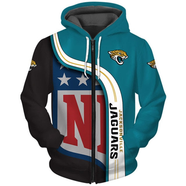 Jacksonville Jaguars Curved Stripes 3D Zipper Hoodie