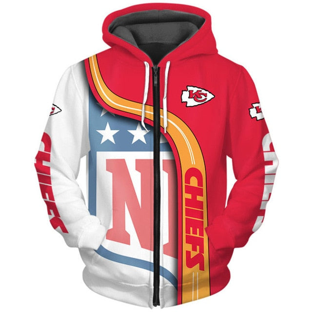 Kansas City Chiefs Curved Stripes 3D Zipper Hoodie