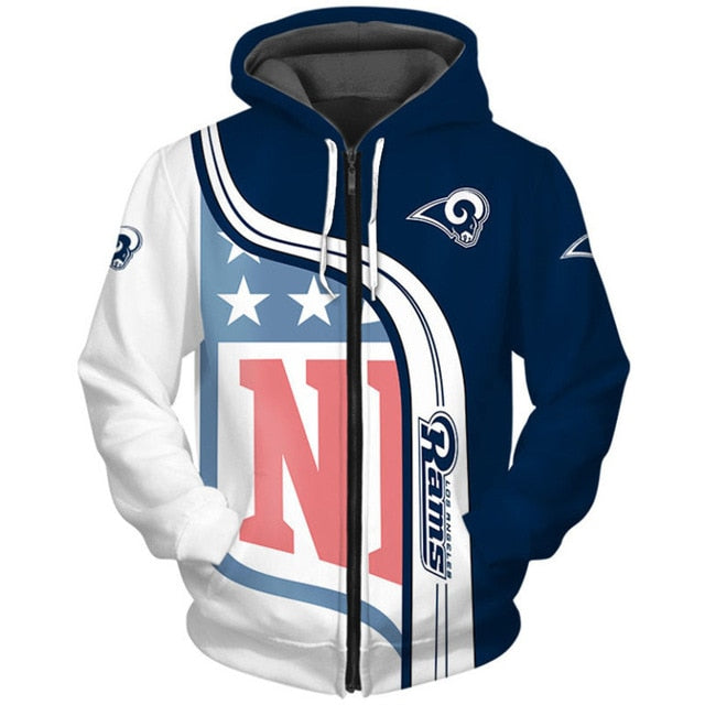 Los Angeles Rams Curved Stripes 3D Zipper Hoodie