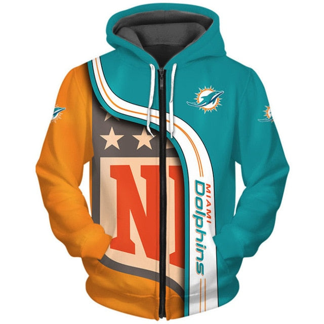 Miami Dolphins Curved Stripes 3D Zipper Hoodie