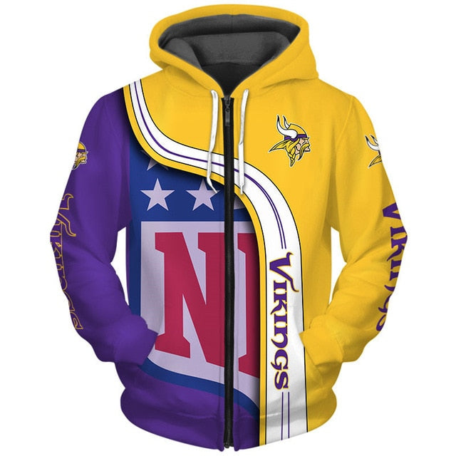 Minnesota Vikings Curved Stripes 3D Zipper Hoodie