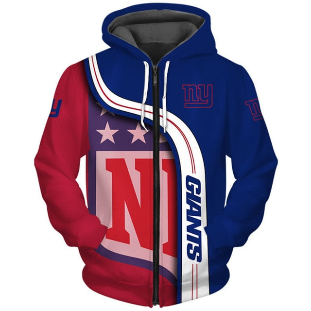 New York Giants Curved Stripes 3D Zipper Hoodie