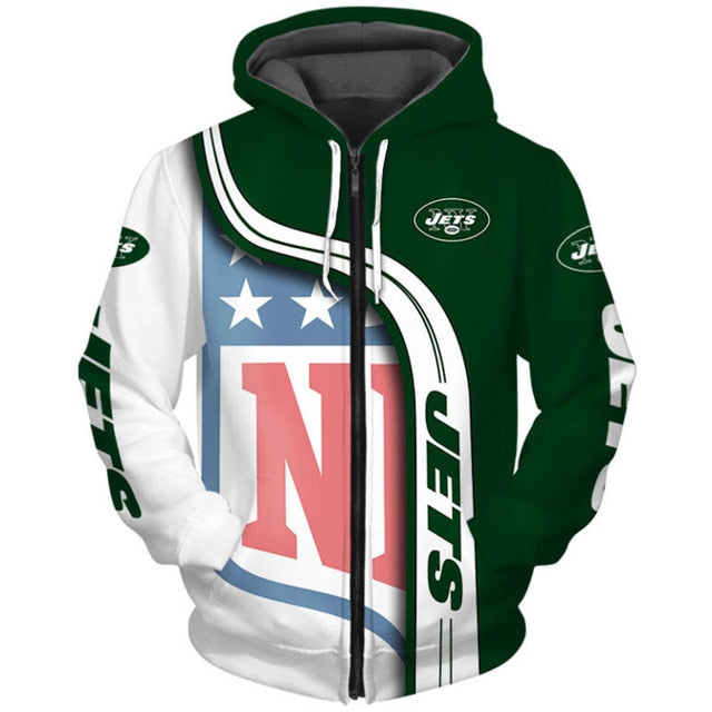 New York Jets Curved Stripes 3D Zipper Hoodie