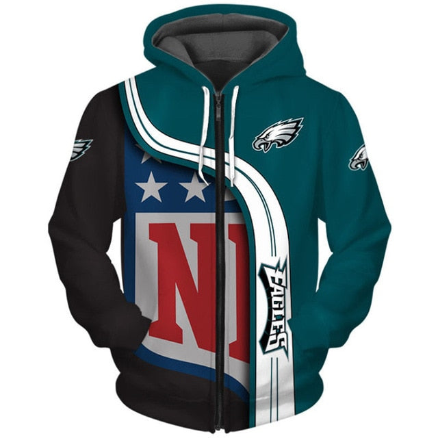 Philadelphia Eagles Curved Stripes 3D Zipper Hoodie