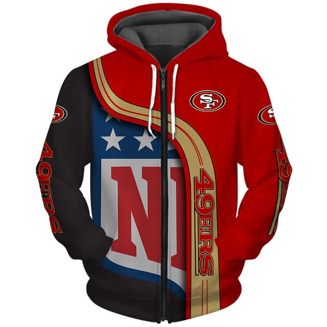 San Francisco 49ers Curved Stripes 3D Zipper Hoodie