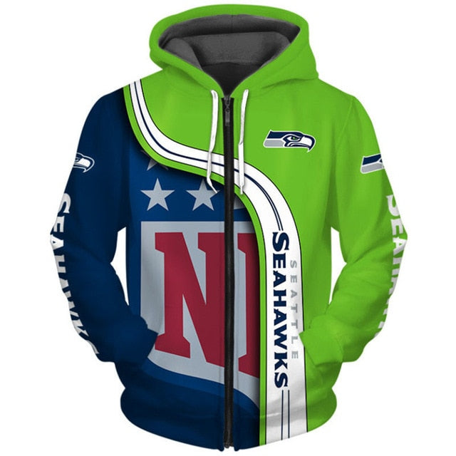 Seattle Seahawks Curved Stripes 3D Zipper Hoodie