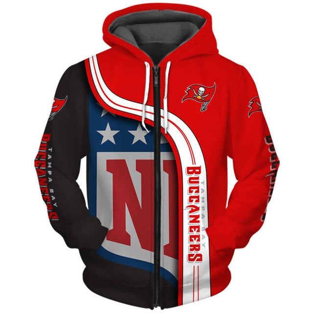 Tampa Bay Buccaneers Curved Stripes 3D Zipper Hoodie