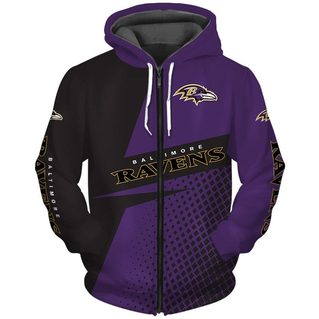 Baltimore Ravens Grid Pattern 3D Zipper Hoodie