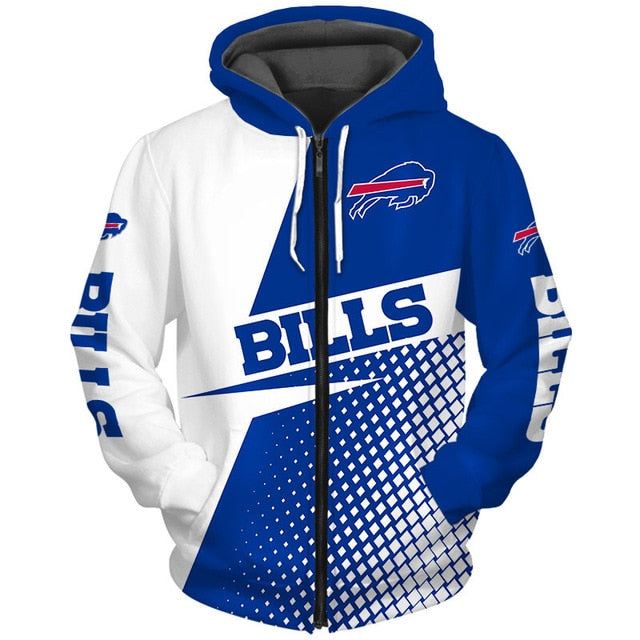 Buffalo Bills Grid Pattern 3D Zipper Hoodie