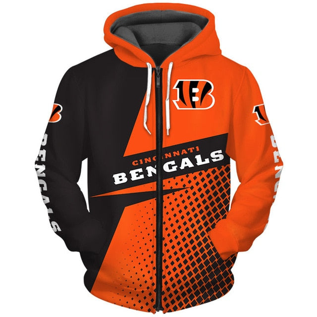 Cincinnati Bengals Grid Pattern 3D Zipper Hoodie