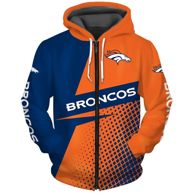 Denver Broncos Grid Pattern 3D Zipper Hoodie