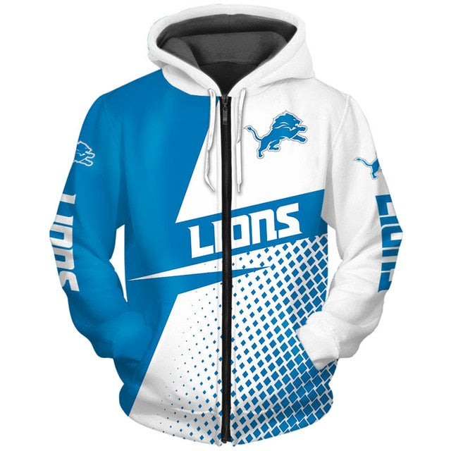 Detroit Lions Grid Pattern 3D Zipper Hoodie