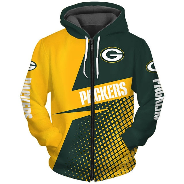 Green Bay Packers Grid Pattern 3D Zipper Hoodie