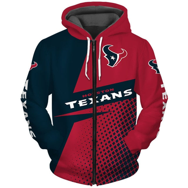 Houston Texans Grid Pattern 3D Zipper Hoodie