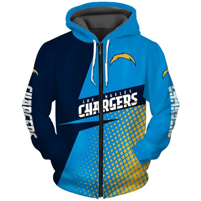 Los Angeles Chargers Grid Pattern 3D Zipper Hoodie