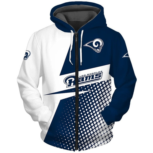 Los Angeles Rams Grid Pattern 3D Zipper Hoodie