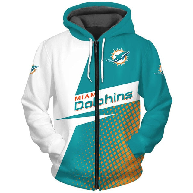 Miami Dolphins Grid Pattern 3D Zipper Hoodie